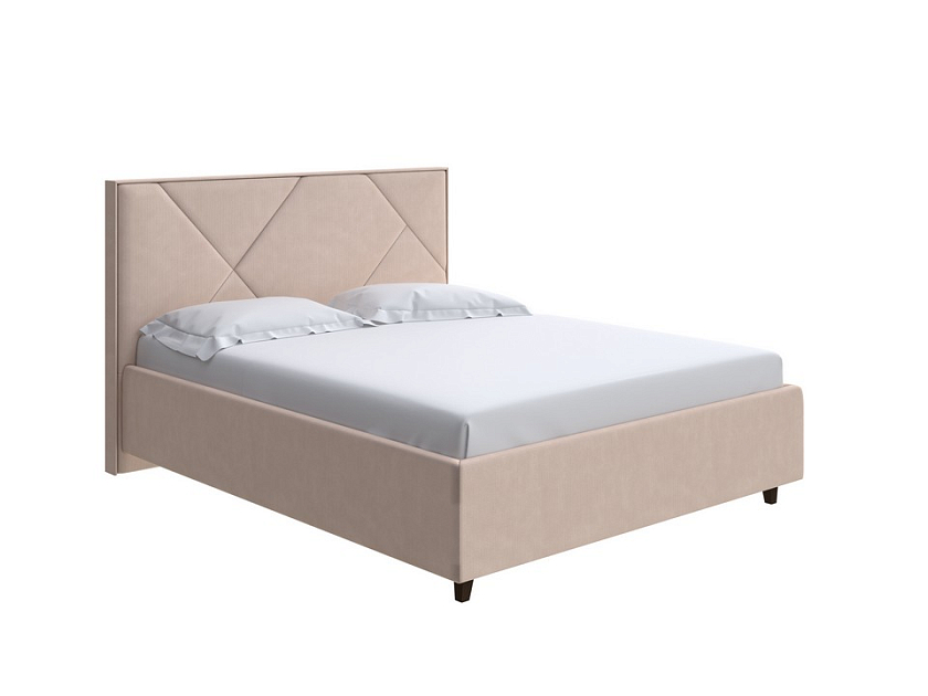 Кровать Tessera Grand 140x190 Ткань: Рогожка Тетра Имбирь - Мягкая кровать с высоким изголовьем и стильными ножками из массива бука