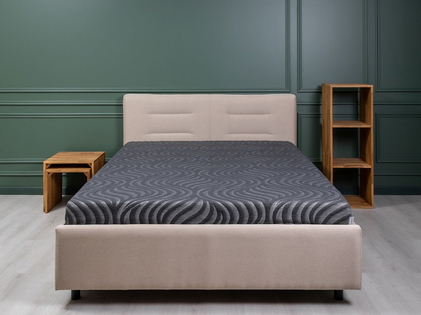 Кровать Nuvola-8 NEW 160x190 Ткань: Рогожка Тетра Яблоко - Кровать в лаконичном стиле с горизонтальной отстрочкой  в изголовье