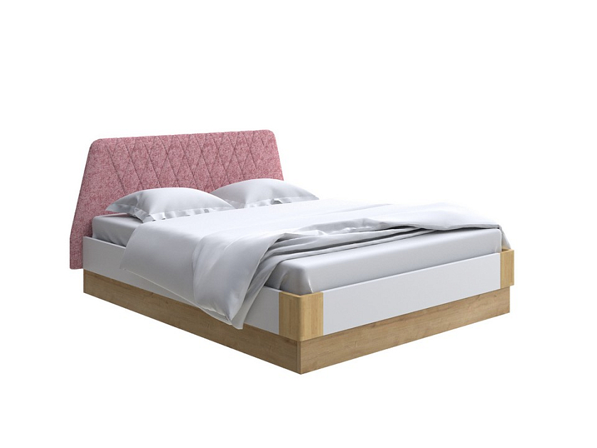 Кровать Lagom Hill Chips с подъемным механизмом 160x200 ЛДСП+ткань Levis 62 Розовый/ЛДСП Белый Жемчуг/Масло-воск Natura (Береза) - Кровать со встроенным основанием. 