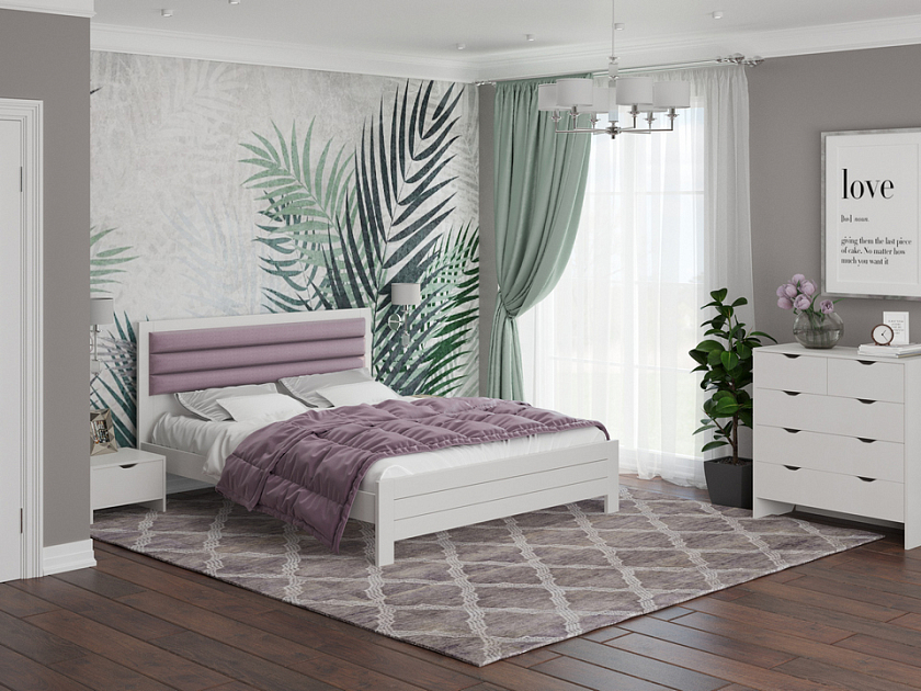 Кровать Prima 160x200 Ткань/Массив Тетра Голубой/Антик (сосна) - Кровать в универсальном дизайне из массива сосны.
