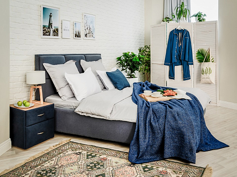 Бежевая кровать Malina - Изящная кровать без встроенного основания из массива сосны с мягкими элементами.