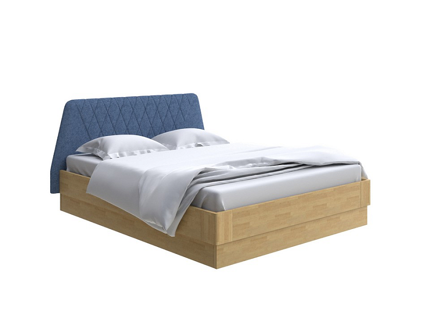 Кровать Lagom Hill Wood с подъемным механизмом 160x200 Ткань/Массив (береза) Levis 78 Джинс/Масло-воск Natura (Береза) - Кровать со встроенным основанием. 