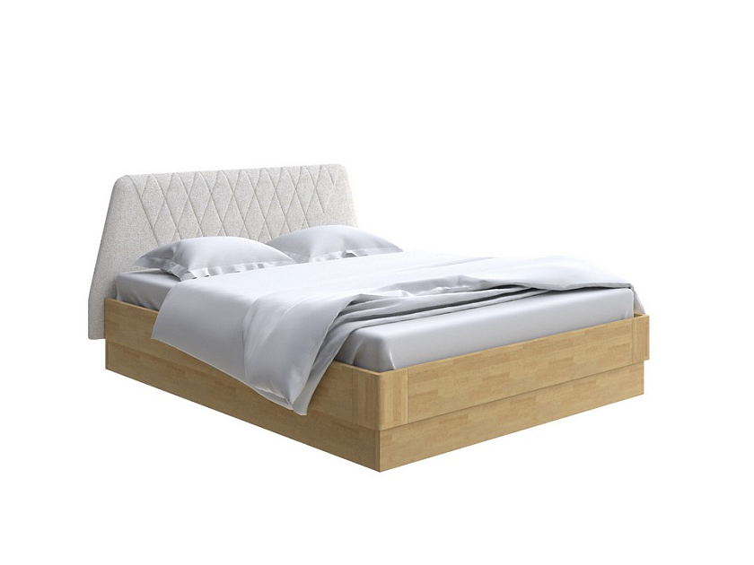Кровать Lagom Hill Wood с подъемным механизмом 160x190 Ткань/Массив (береза) Levis 12 Лен/Масло-воск Natura (береза) - Кровать со встроенным основанием. 