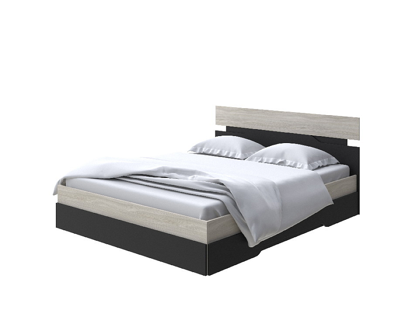 Кровать Milton 140x190 ЛДСП Ясень Шимо Светлый/Черный - Современная кровать с оригинальным изголовьем.