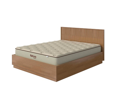 Двуспальная деревянная кровать Tempo с подъемным механизмом - Кровать с ПМ с вертикальной фрезеровкой и декоративным обрамлением изголовья
