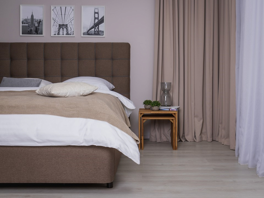 Кровать Leon 90x190 Ткань/Экокожа Casa Бежевый/Черный (TM-6) - Современная кровать, украшенная декоративным кантом.