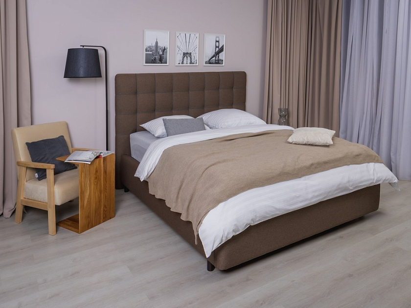 Кровать Leon 160x200 Ткань: Велюр Ultra Черный\Амаретто - Современная кровать, украшенная декоративным кантом.