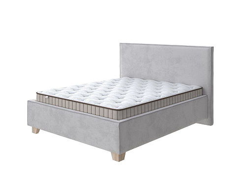 Серая кровать Hygge Simple - Мягкая кровать с ножками из массива березы и объемным изголовьем