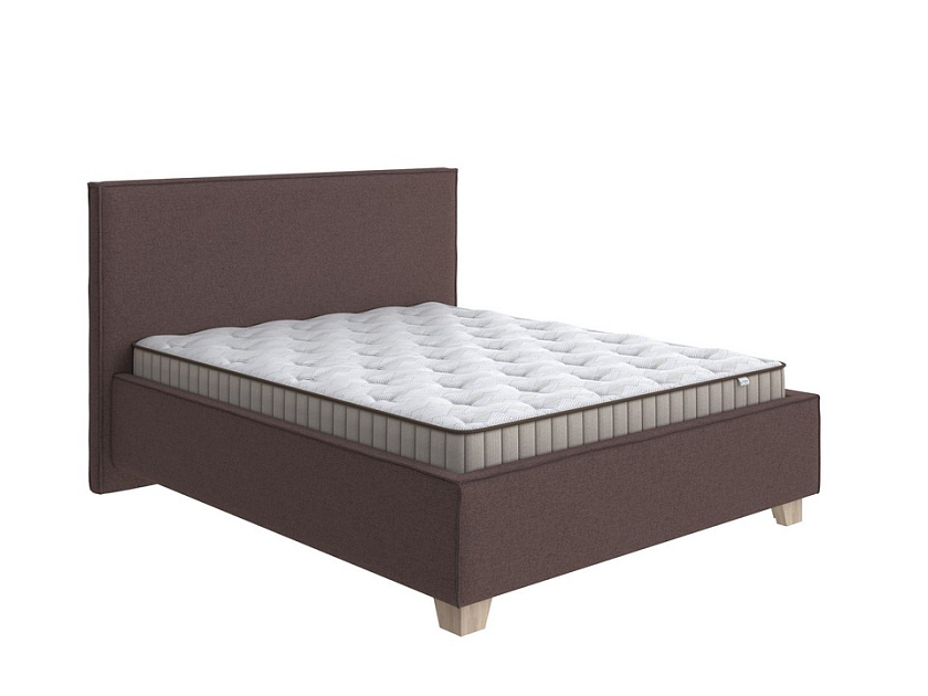 Кровать Hygge Simple 160x190 Искусственная шерсть Лама Шоколад - Мягкая кровать с ножками из массива березы и объемным изголовьем