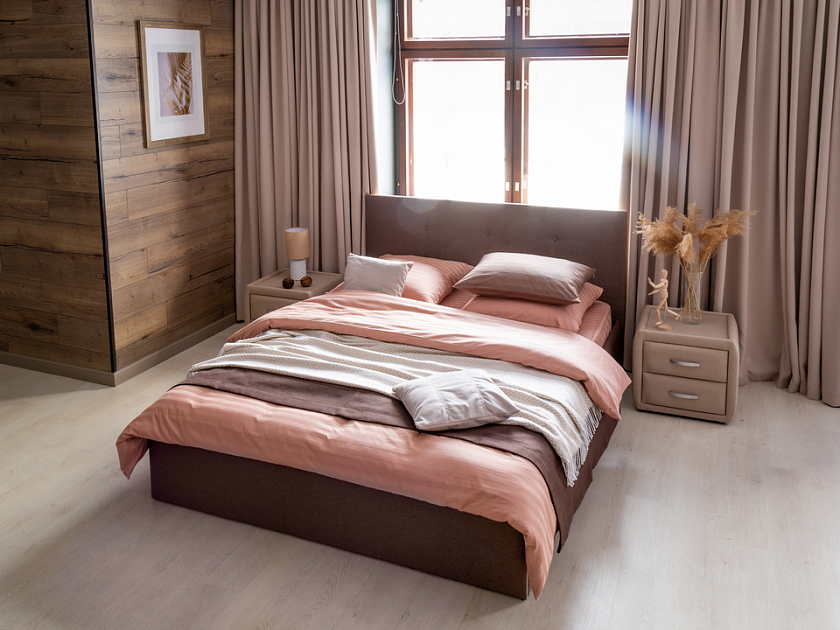 Кровать Forsa 140x200 Ткань: Велюр Casa Сапфировый - Универсальная кровать с мягким изголовьем, выполненным из рогожки.