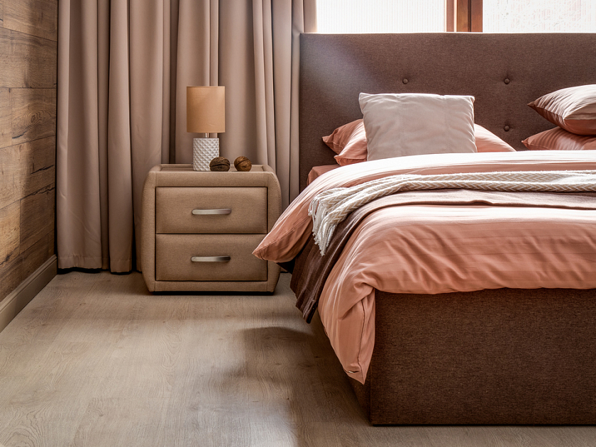 Кровать Forsa 160x200 Ткань: Велюр Ultra Песочный - Универсальная кровать с мягким изголовьем, выполненным из рогожки.