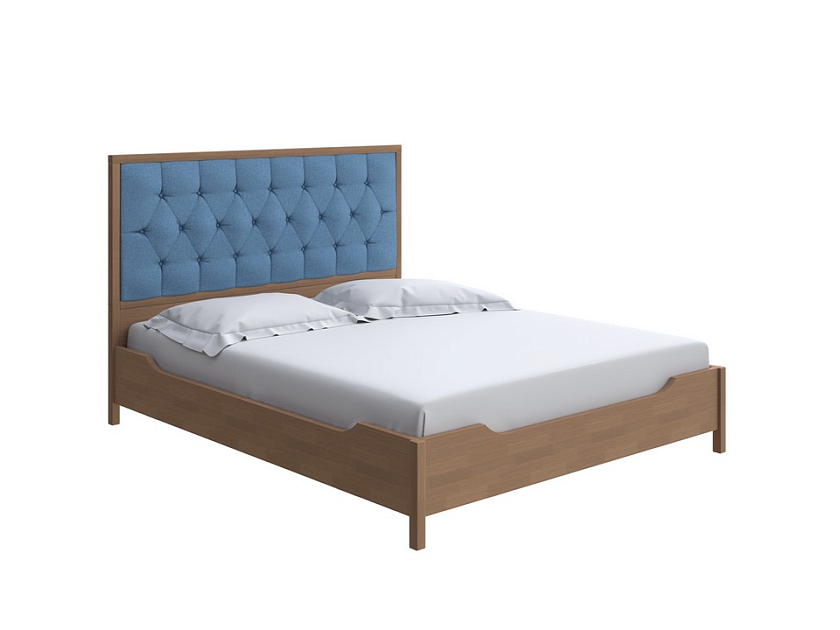 Кровать Vester 160x200 Ткань/Массив Лама Индиго/Антик (сосна) - Современная кровать со встроенным основанием