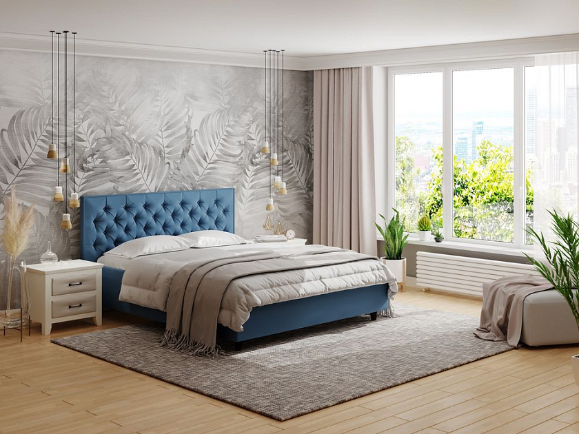 Кровать Teona 120x190 Ткань: Рогожка Тетра Голубой - Кровать с высоким изголовьем, украшенным благородной каретной пиковкой.
