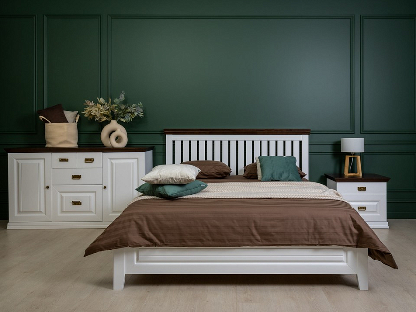 Кровать Olivia 160x190 Массив (сосна) Белая эмаль + Орех - Кровать из массива с контрастной декоративной планкой.