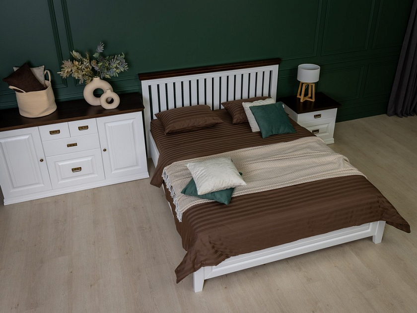 Кровать Olivia 200x200 Массив (сосна) Белая эмаль + Орех - Кровать из массива с контрастной декоративной планкой.